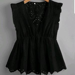 Eyelet Embroidery Peplum Blouse